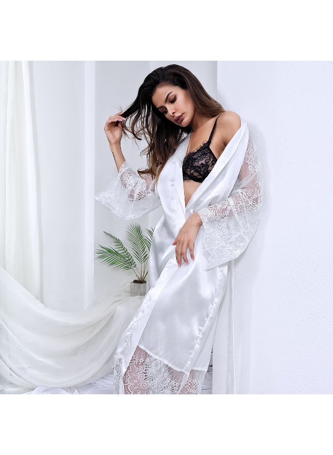 Elegant Satin Night Robe with Lace Trim - Luxury Bridal Honeymoon Lingerie - Image 1