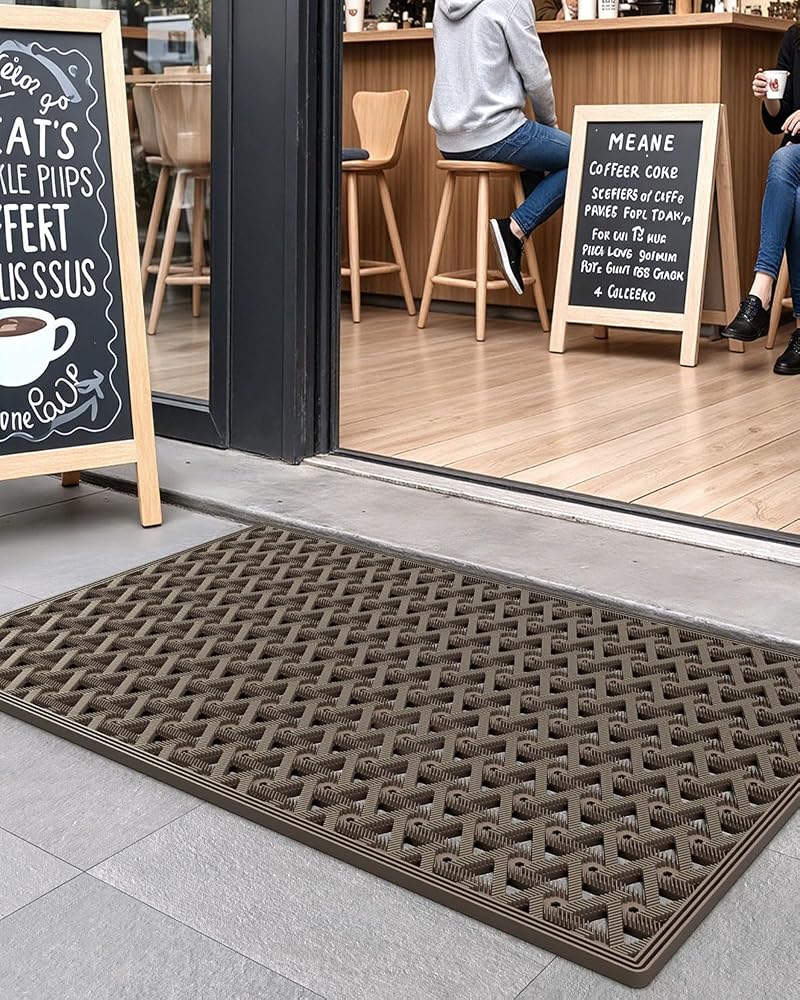 DEXI Front Door Mat Outdoor Entrance Rubber Floor Doormat, 48.5x75 cm Brown - Image 2