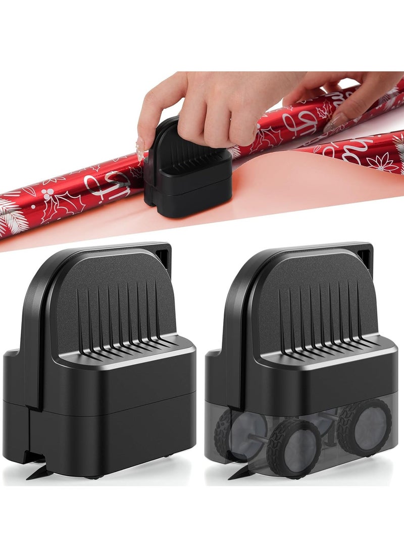 موثوقية التنبؤ قطاعة ورق تغليف بعجلات، 2 عبوة قطاعة تغليف هدايا بخط مستقيم لأعياد الميلاد، تناسب اللفائف الكبيرة مع شفرات قابلة للاستبدال (أسود) - Image 1