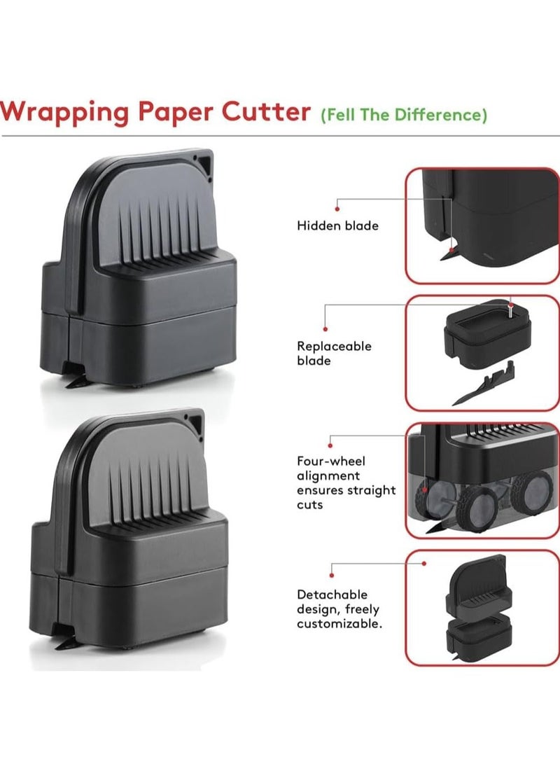 موثوقية التنبؤ قطاعة ورق تغليف بعجلات، 2 عبوة قطاعة تغليف هدايا بخط مستقيم لأعياد الميلاد، تناسب اللفائف الكبيرة مع شفرات قابلة للاستبدال (أسود) - Image 4