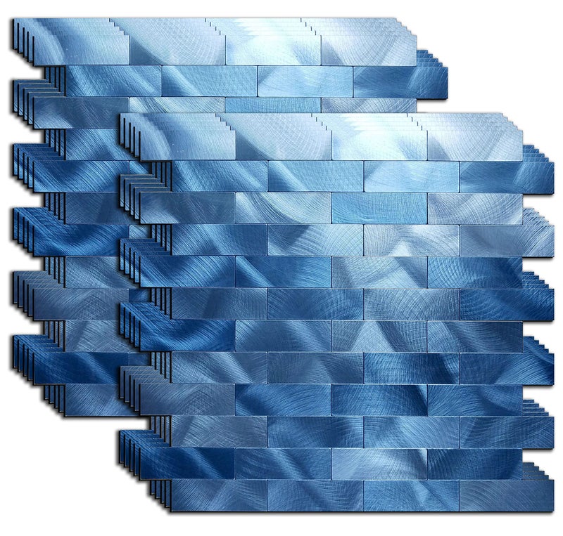 XUANINY Peel and Stick Tile Backsplash for Kitchen Bathroom SelfAdhesive Metal Aluminum 3D Wall Sticker 1181x118810 Sheets Blue