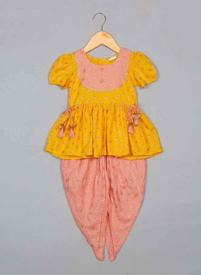 Saka Designs Floral Printed A-Line Kurta With Dhoti Pant For Girls