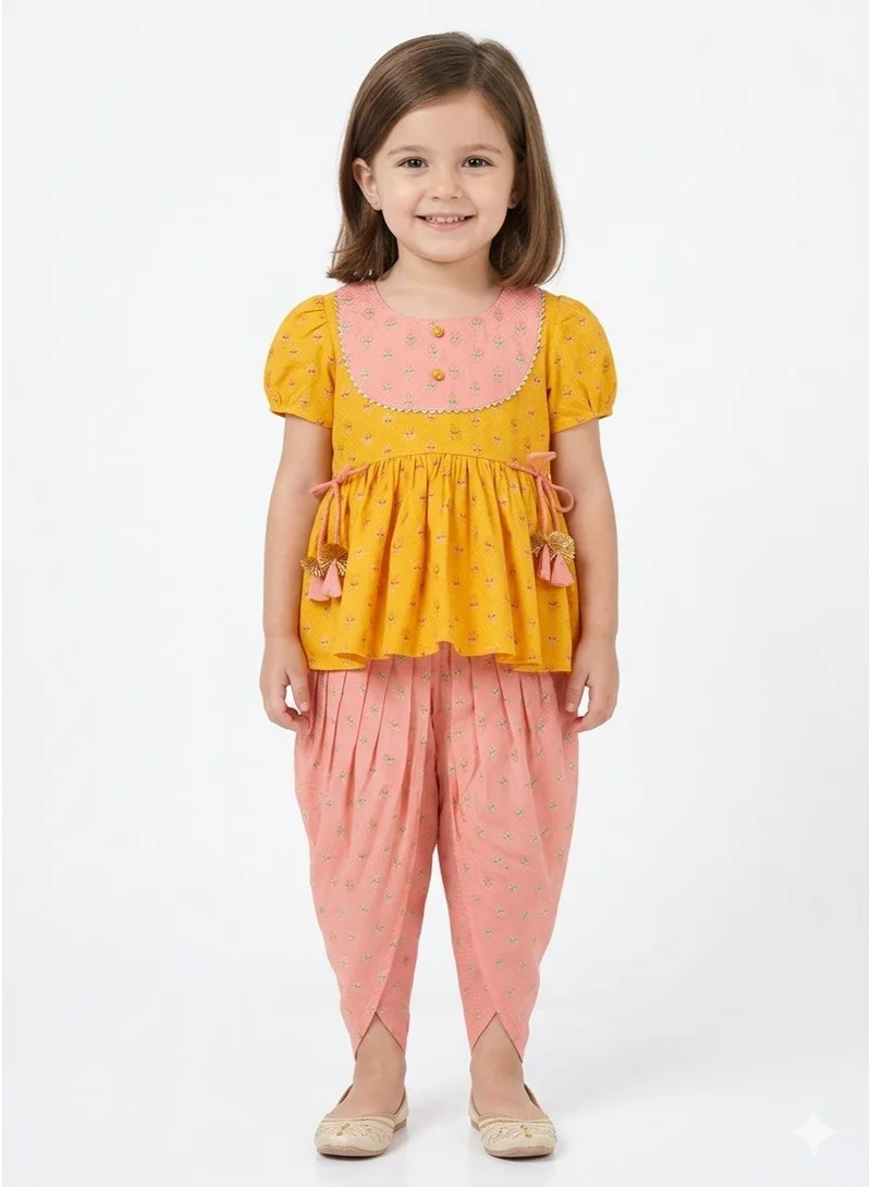 Saka Designs Floral Printed A-Line Kurta With Dhoti Pant For Girls