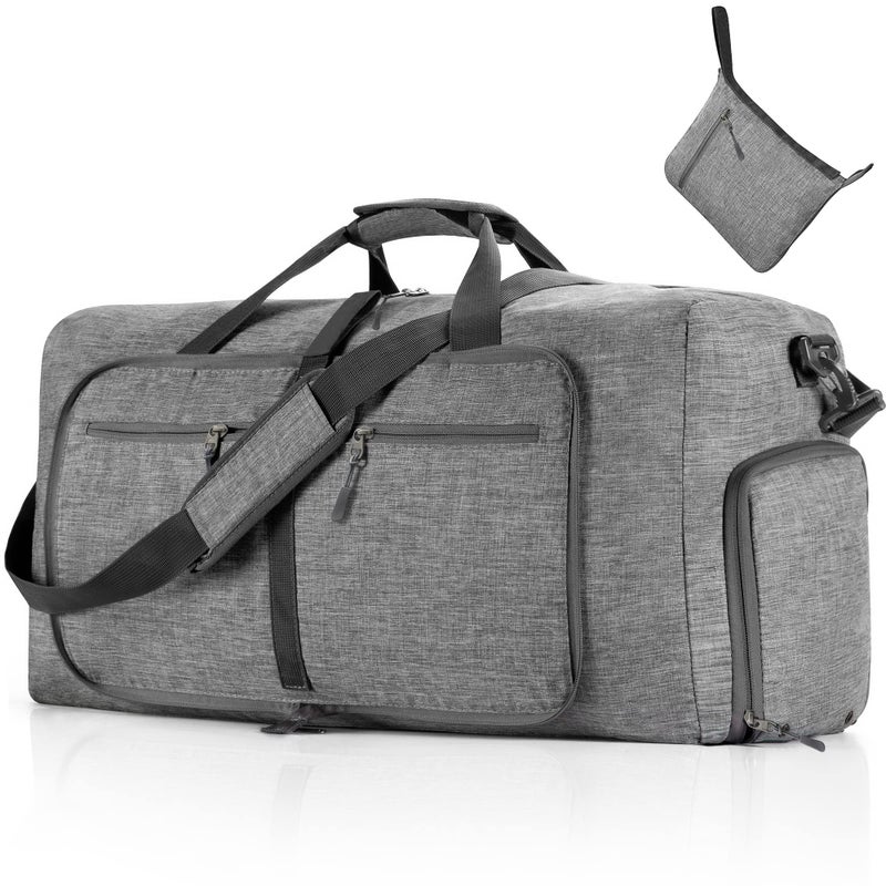 Vomgomfom 85L Foldable Travel Duffle Bag, Lightweight Checked Luggage with Shoe Compartment, Water-Resistant Weekender Overnight Bag for Men & Women, Grey - Image 1