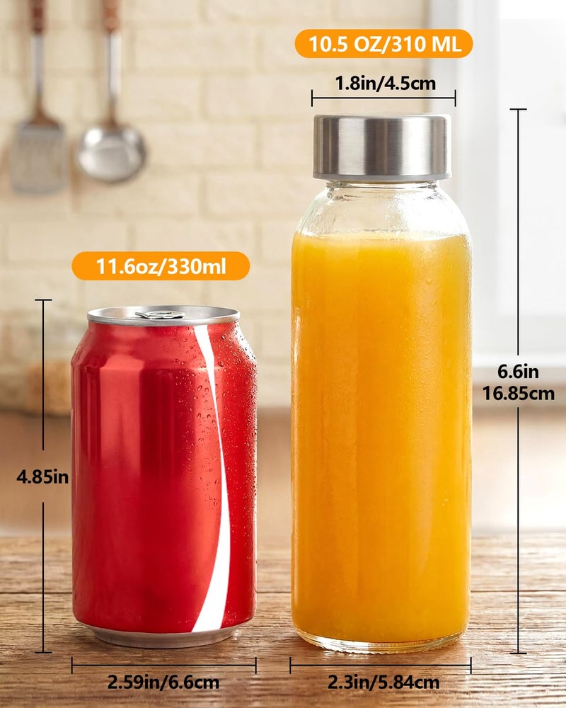 Zukro Glass Juice Bottles 10.5 oz, 4 Pack Reusable Small Clear Water Container With Stainless Steel Lids & Straw for Juicing, Smoothie, Travel, Homemade Drinks, Fridge, Leak Proof & BPA Free - Image 4