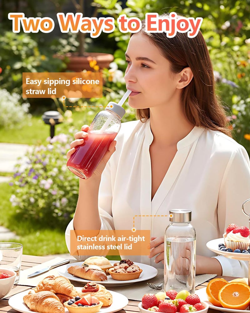 Zukro Glass Juice Bottles 10.5 oz, 4 Pack Reusable Small Clear Water Container With Stainless Steel Lids & Straw for Juicing, Smoothie, Travel, Homemade Drinks, Fridge, Leak Proof & BPA Free - Image 2