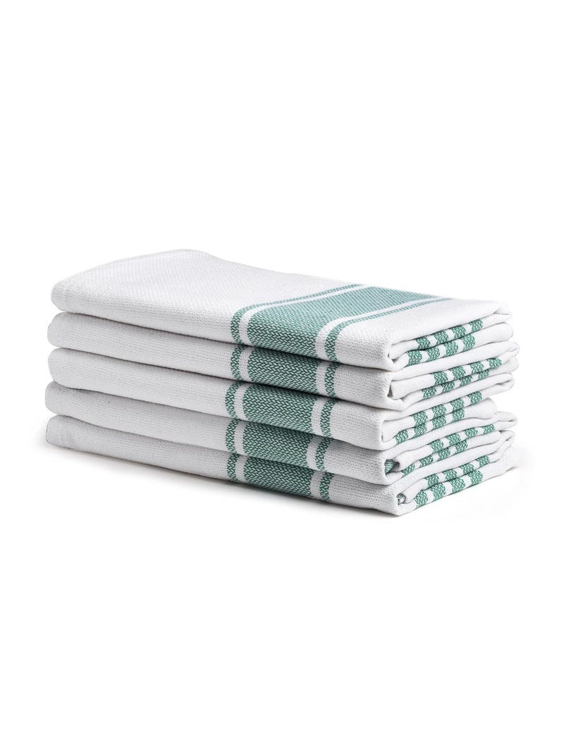 Arrabi Green Stripes Handwoven Cotton Hand Towel (Set of 5) | ARHT-1017-x5 - Image 4