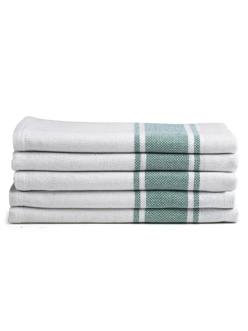 Arrabi Green Stripes Handwoven Cotton Hand Towel (Set of 5) | ARHT-1017-x5 - Image 3
