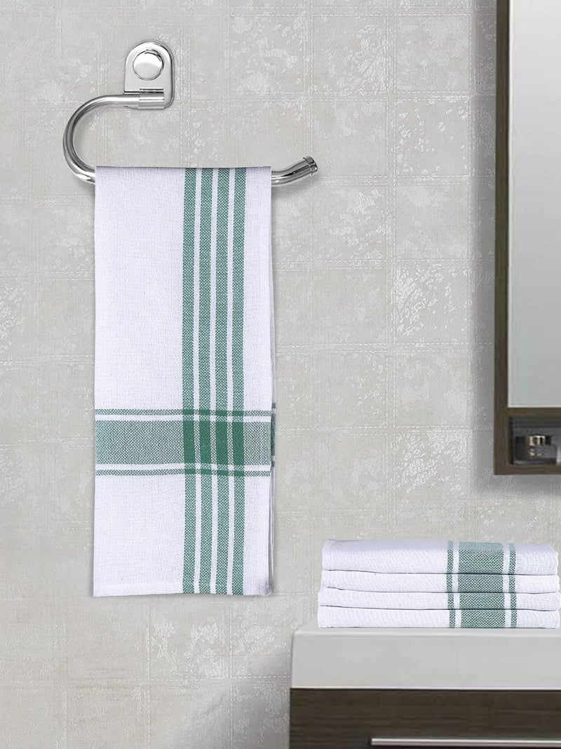 Arrabi Green Stripes Handwoven Cotton Hand Towel (Set of 5) | ARHT-1017-x5 - Image 1