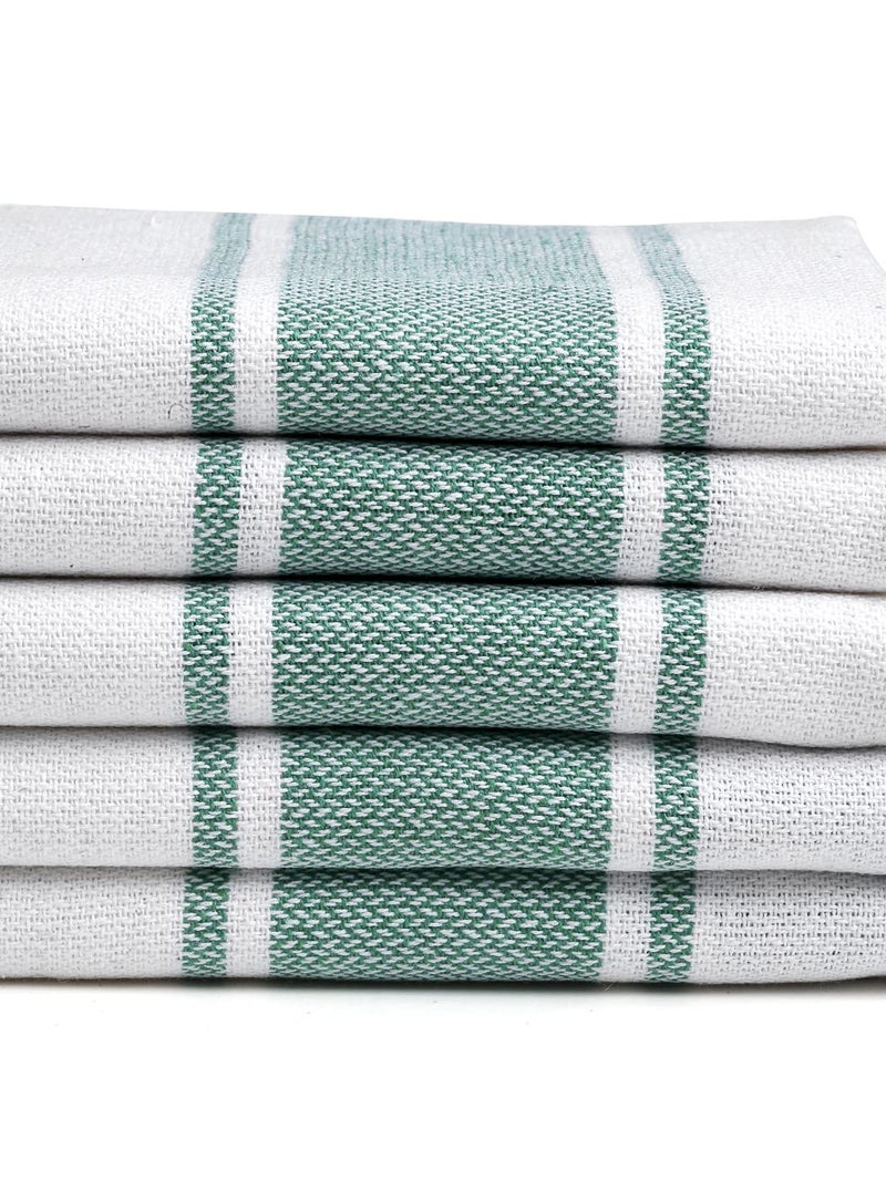 Arrabi Green Stripes Handwoven Cotton Hand Towel (Set of 5) | ARHT-1017-x5 - Image 2