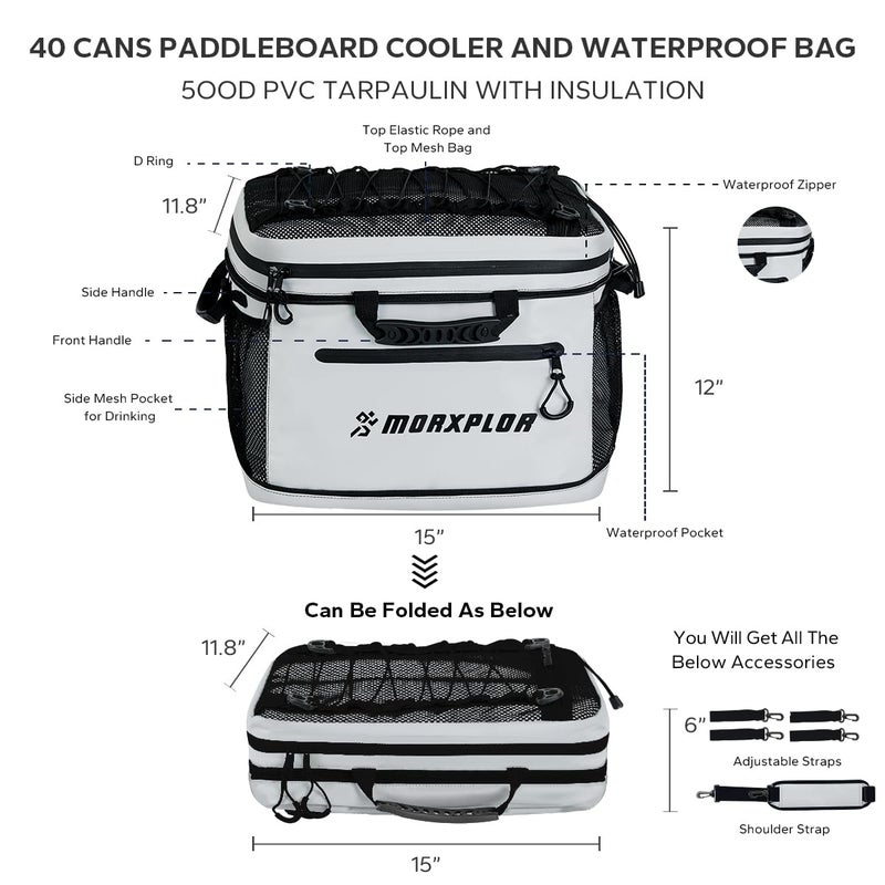 Morxplor Waterproof Pvc Material Paddleboard Cooler Deck Bag,40 Cans Sup Deck Cooler Bag,Cooler Bag For Paddleboard,Lunch Box Cooler Insulated Bag,Camping Cooler Bag,Kayak Cooler Bag - Image 3