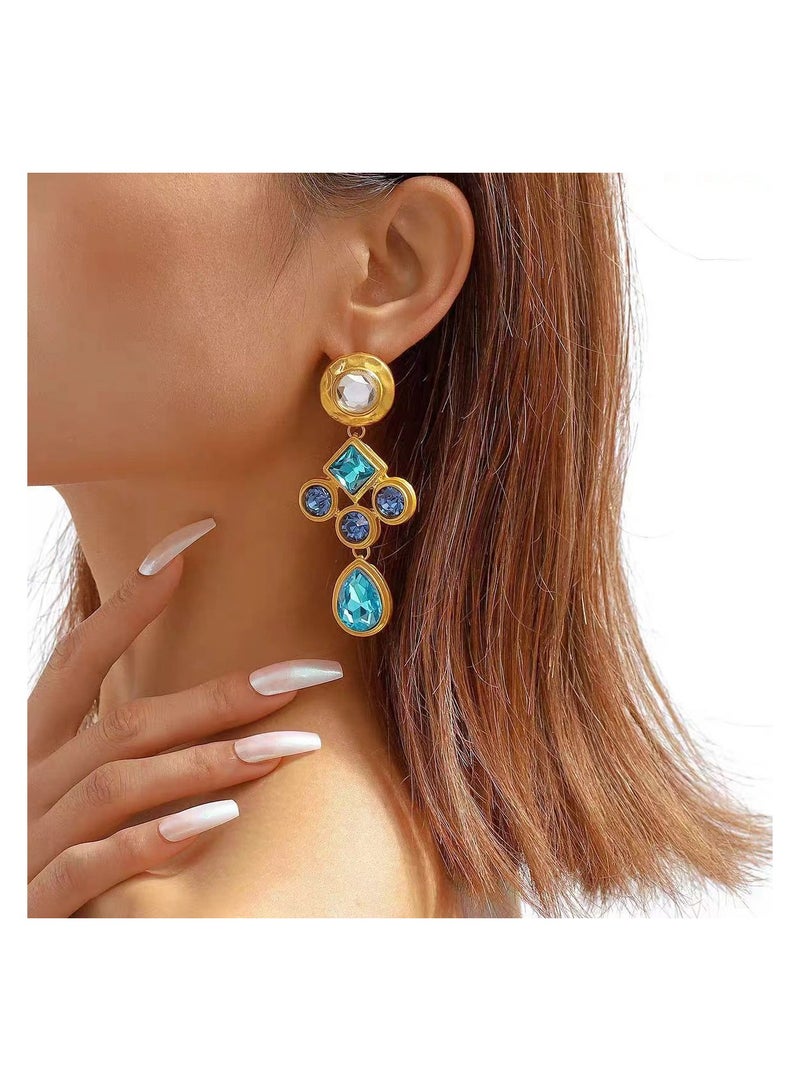 Circled and Square Water Drop Earrings, Elegant And Antique Style Earrings For Women  - Image 2