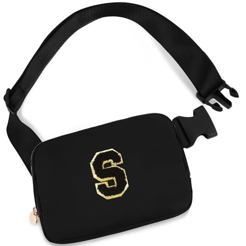 Uygafly Personalized Belt Bag for Women Girls - Fashion Mini Waist Packs with Adjustable Strap - Trendy Travel Fanny Pack Crossbody Bags with Initial Letter - Teen Gifts | Black,S - Image 1