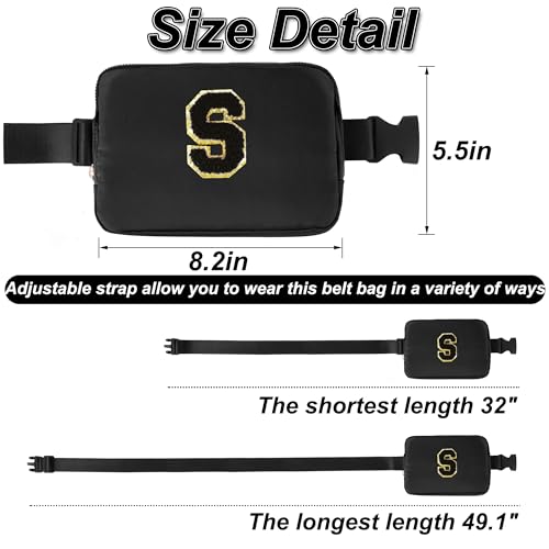 Uygafly Personalized Belt Bag for Women Girls - Fashion Mini Waist Packs with Adjustable Strap - Trendy Travel Fanny Pack Crossbody Bags with Initial Letter - Teen Gifts | Black,S - Image 4