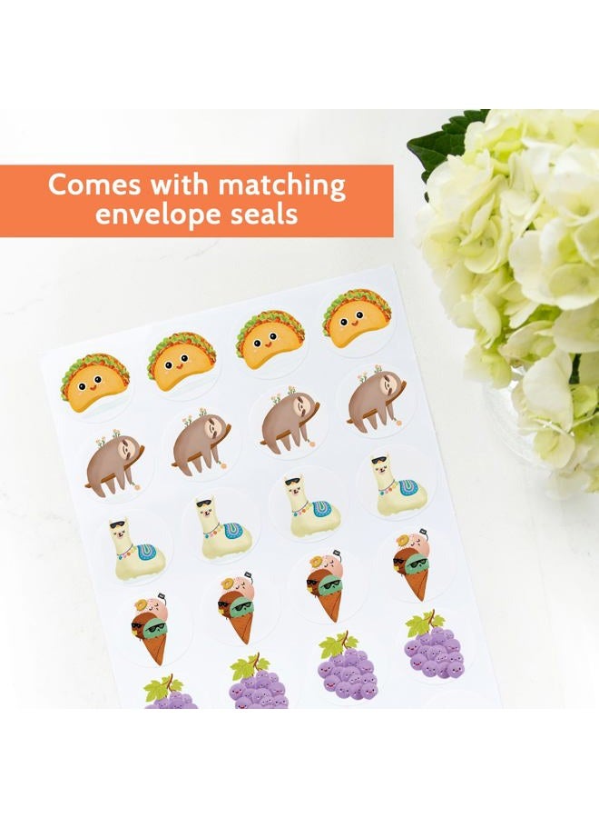 T MARIE 24 Funny Note Cards Set - Punny Puns Thinking of You Notecards Pack for Friends, Kids, Students, and More - Say Hello, Thank You or I Miss You with Hilarious Animals and Food Cartoon Greeting Ca - Image 5