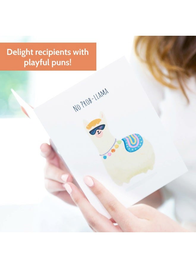 T MARIE 24 Funny Note Cards Set - Punny Puns Thinking of You Notecards Pack for Friends, Kids, Students, and More - Say Hello, Thank You or I Miss You with Hilarious Animals and Food Cartoon Greeting Ca - Image 4