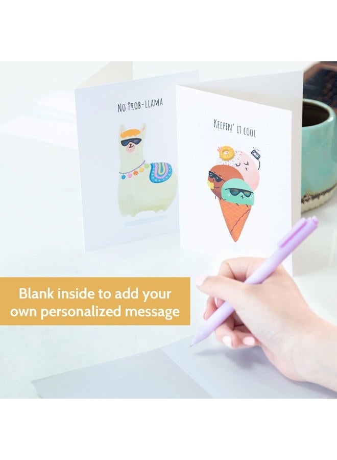 T MARIE 24 Funny Note Cards Set - Punny Puns Thinking of You Notecards Pack for Friends, Kids, Students, and More - Say Hello, Thank You or I Miss You with Hilarious Animals and Food Cartoon Greeting Ca - Image 2
