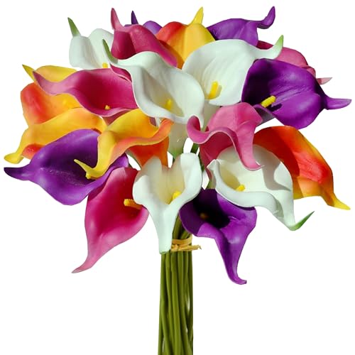 Mandy's PU Colorful Calla Lily Artificial Flowers 20 Stems 13.5in Faux Realistic Centerpiece DIY Bridal Bouquet Home Décor - Image 1