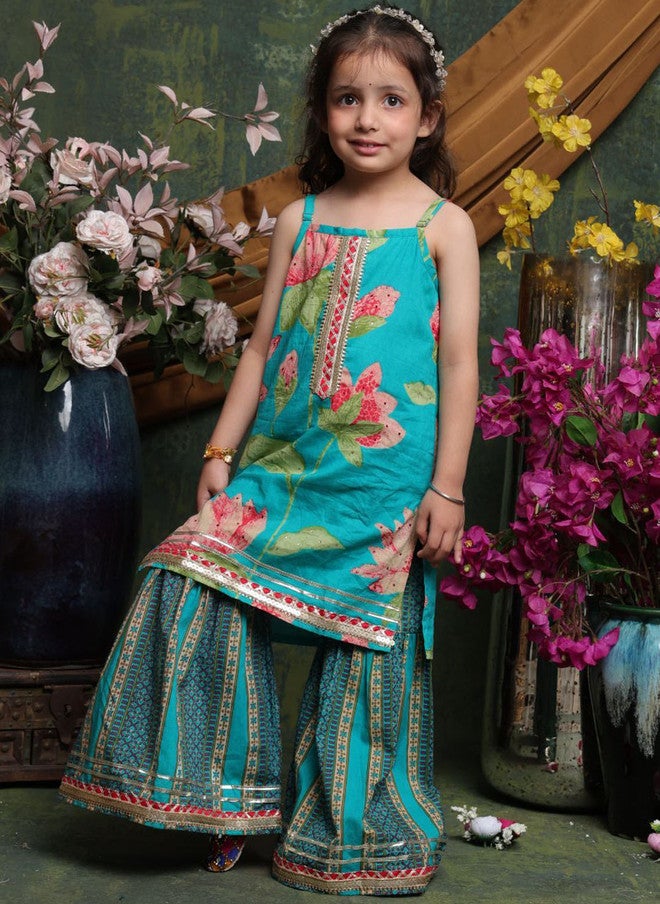 Saka Designs Floral Printed Kurta With Sharara For Girls - Image 5