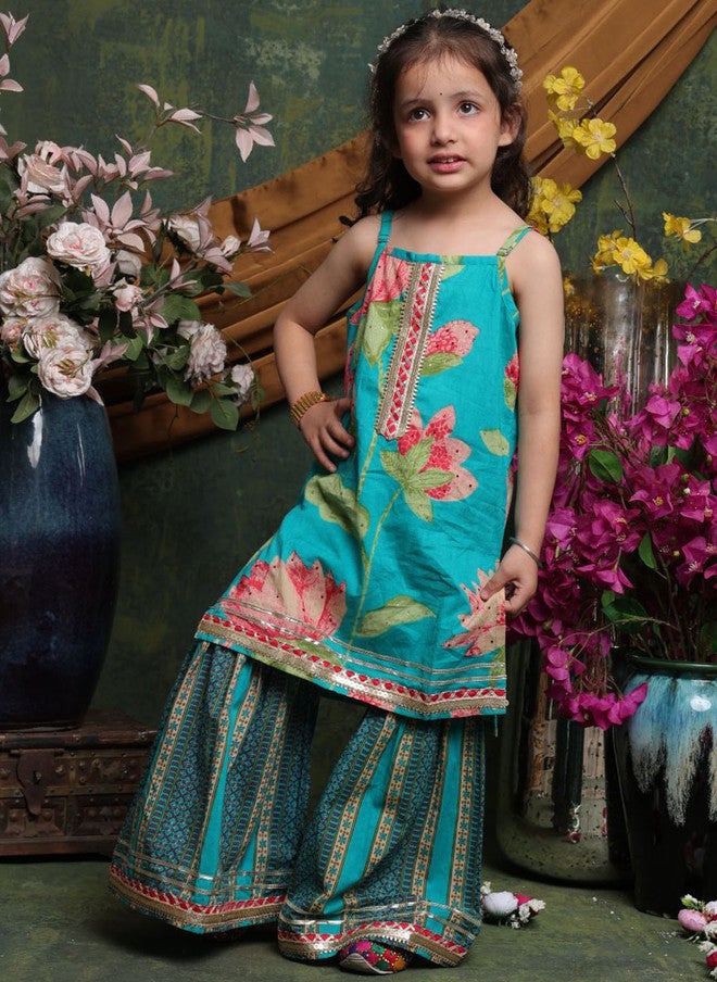 Saka Designs Floral Printed Kurta With Sharara For Girls - Image 1