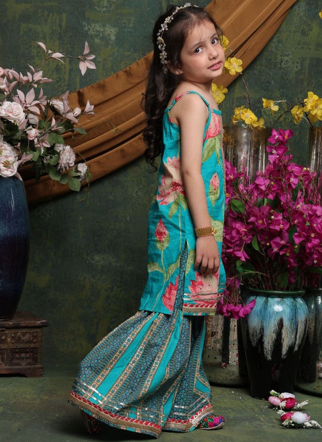Saka Designs Floral Printed Kurta With Sharara For Girls - Image 3