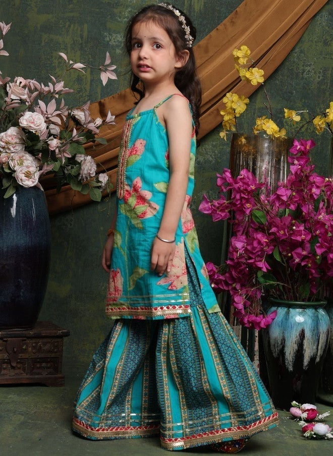 Saka Designs كُرتا مزخرف بالأزهار مع شراة للفتيات - Image 5
