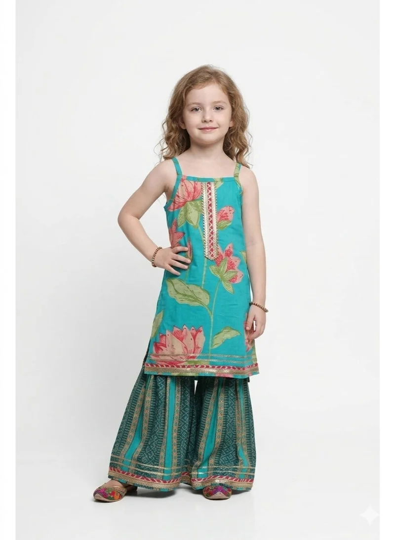 Saka Designs Floral Printed Kurta With Sharara For Girls