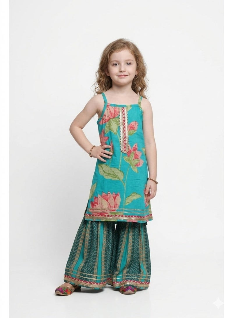 Saka Designs كُرتا مزخرف بالأزهار مع شراة للفتيات - Image 1