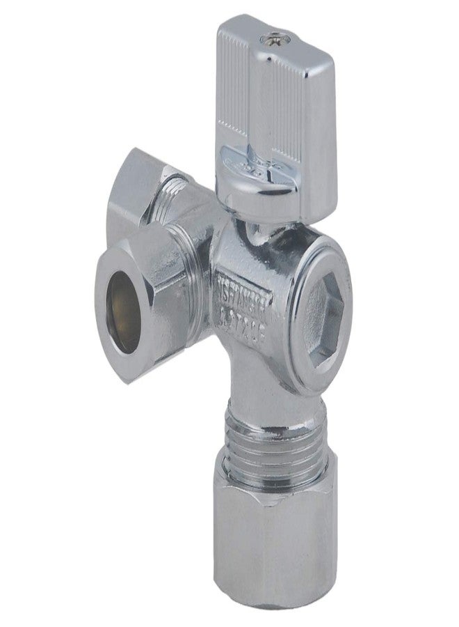 ال دي صمام LD - صمام إيقاف بزاوية مخرج ضغط مزدوج 1/4 دورة، ربع دورة 5/8 بوصة قطر خارجي × 3/8 بوصة قطر خارجي × 3/8 بوصة قطر خارجي مزود بثلاث طرق لإمداد المياه، صمام إيقاف LF مطلي بالكروم والنحاس (عبوة من قطعتين) - Image 5