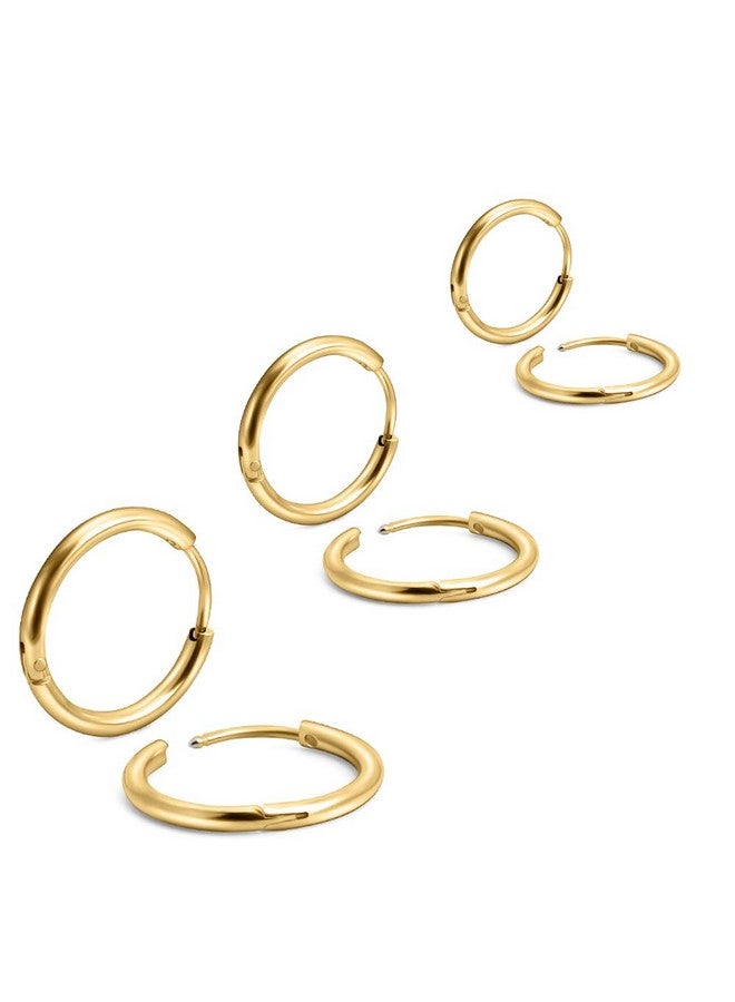 EACHLP 6Pcs 316L Surgical Stainless Steel Small Gold Huggie Hoop Earrings 6mm 8mm 10mm Hypoallergenic Earrings Hoop Cartilage Helix Lobes Hinged Sleeper Earrings for Men Women （6mm 8mm 10mmGold） - Image 1