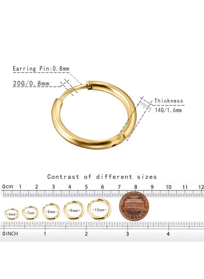 EACHLP 6Pcs 316L Surgical Stainless Steel Small Gold Huggie Hoop Earrings 6mm 8mm 10mm Hypoallergenic Earrings Hoop Cartilage Helix Lobes Hinged Sleeper Earrings for Men Women （6mm 8mm 10mmGold） - Image 3