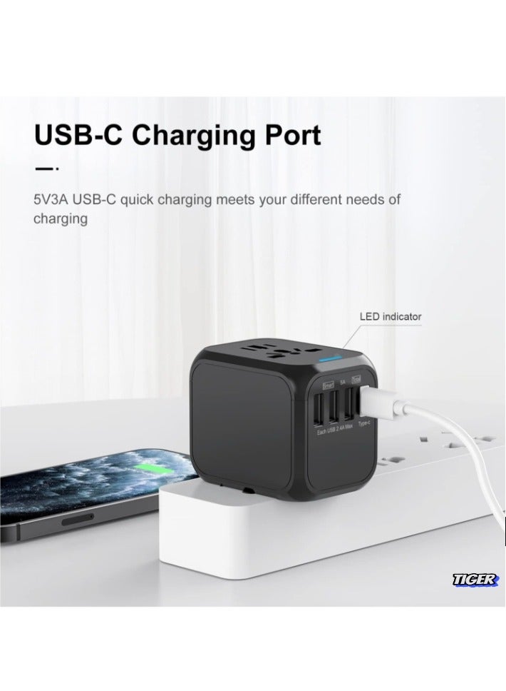 TIGER International Power Adapter – All-in-One Wall Outlet Adapter Charger with 2.4A High-Speed 3 USB Ports & 3.0A Type-C, Worldwide Travel Plug Adapter - Image 2