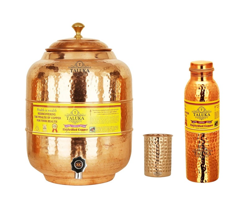 Taluka Handmade Copper Water Pot Tank Bottle Glass Brown Pack of 3 - Image 1
