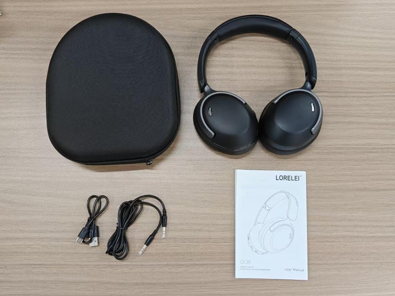 LORELEI سماعات لوريل QC30 الهجينة لإلغاء الضوضاء النشطة، 60 ساعة من وقت التشغيل، ميكروفون مدمج، سماعات رأس لاسلكية فوق الأذن مع علبة، بلوتوث 5.4، صوت عميق، ملاءمة مريحة مع وسادات أذن ناعمة، شحن سريع - أسود فضائي - Image 2