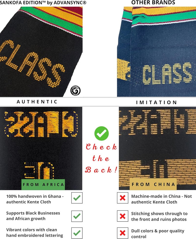 ADVANSYNC Class of 2025 2026 Authentic Handwoven Kente Cloth Graduation Stole - Image 2