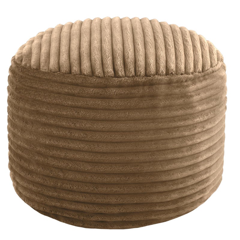 MeMoreCool Stuffed Round Pouf Ottoman Foot Rest, Soft Plush Floor Pouf Foot Stool, Corduray Footstool Footrest, Small Round Ottoman for Living Room Couch Sofa Chair, 20x15 Inch Coffee - Image 1