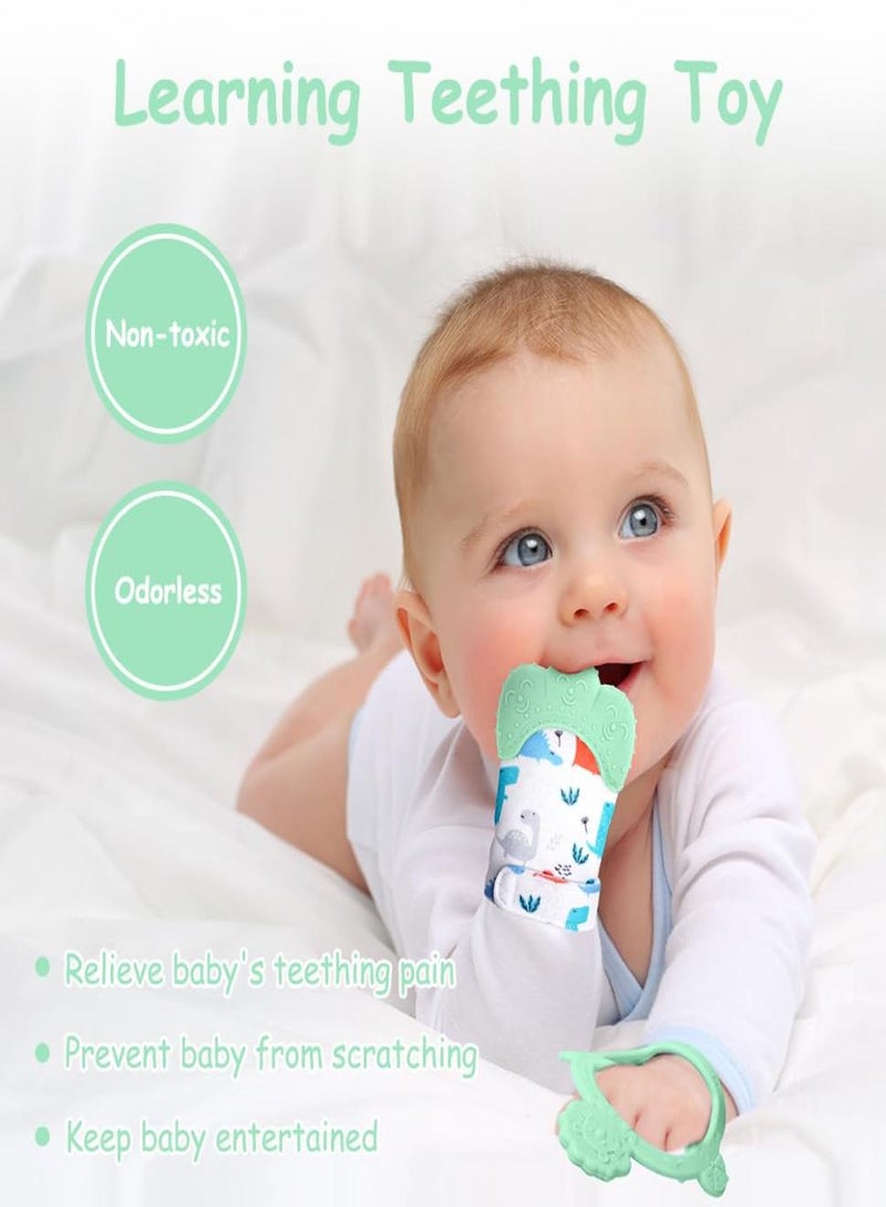 بيبي لاند طقم تسنين للأطفال مكون من قطعتين، لعبة تسنين للأطفال مع حزام قابل للتعديل، صوت مجعد وملمس مجعد، قفاز تسنين للأطفال الرضع المهدئ ذاتيًا للرضع من 0-6 أشهر - Image 5