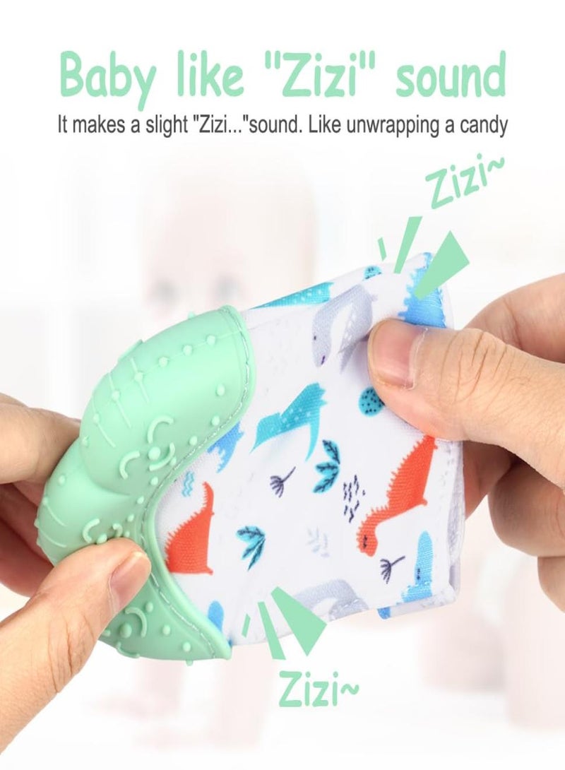 بيبي لاند طقم تسنين للأطفال مكون من قطعتين، لعبة تسنين للأطفال مع حزام قابل للتعديل، صوت مجعد وملمس مجعد، قفاز تسنين للأطفال الرضع المهدئ ذاتيًا للرضع من 0-6 أشهر - Image 4