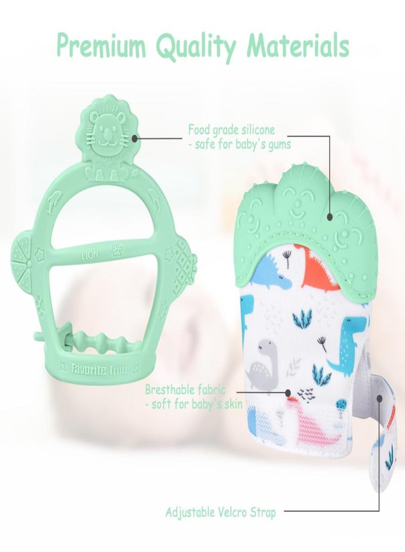 بيبي لاند طقم تسنين للأطفال مكون من قطعتين، لعبة تسنين للأطفال مع حزام قابل للتعديل، صوت مجعد وملمس مجعد، قفاز تسنين للأطفال الرضع المهدئ ذاتيًا للرضع من 0-6 أشهر - Image 3