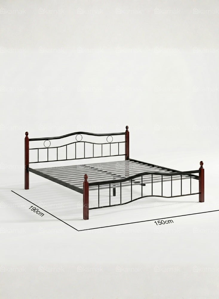 Karnak Forno Wooden Steel Double Bed Frame 150x190cm Heavy Duty Modern Bed for Home & Hostel (Cherry Brown) - Image 2