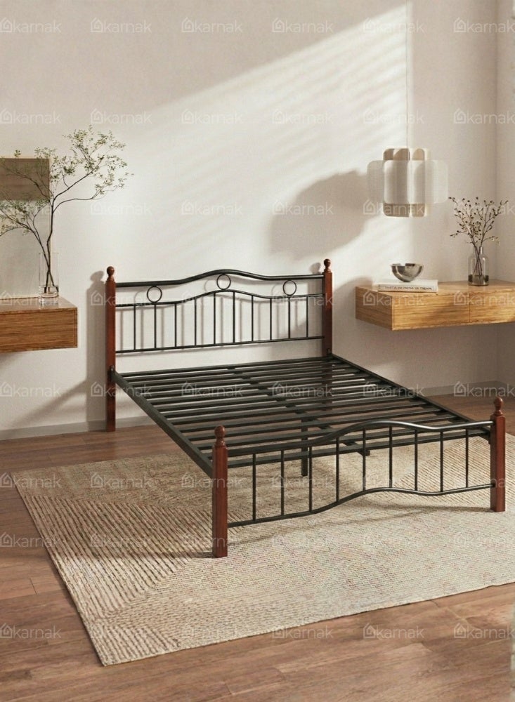 Karnak Forno Wooden Steel Double Bed Frame 150x190cm Heavy Duty Modern Bed for Home & Hostel (Cherry Brown) - Image 5