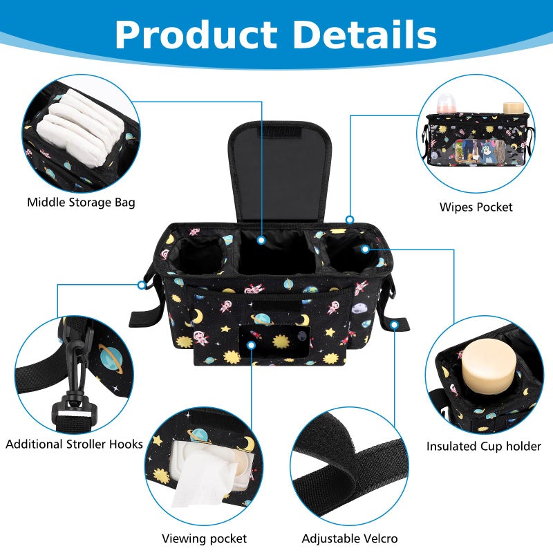 Accmor Universal Stroller Organizer with Insulated Cup Holder and Shoulder Strap, Stroller Bag Caddy Organizer Stroller Accessories for Uppababy, Baby Jogger, Nuna, Doona, Britax Strollers - Image 4