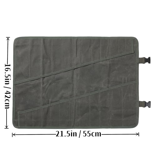 Denifiter Wrench Roll Up Organizer Pouch,Heavy Duty 16oz Waxed Canvas Tool Bag, 24 Pockets Tool Roll Bag with Buckle - Image 2