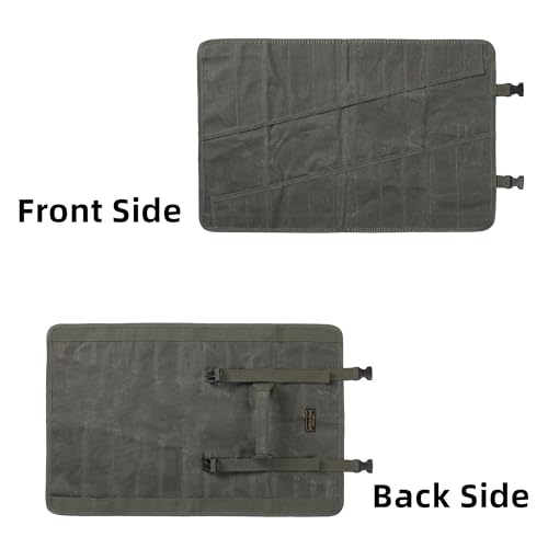Denifiter Wrench Roll Up Organizer Pouch,Heavy Duty 16oz Waxed Canvas Tool Bag, 24 Pockets Tool Roll Bag with Buckle - Image 4