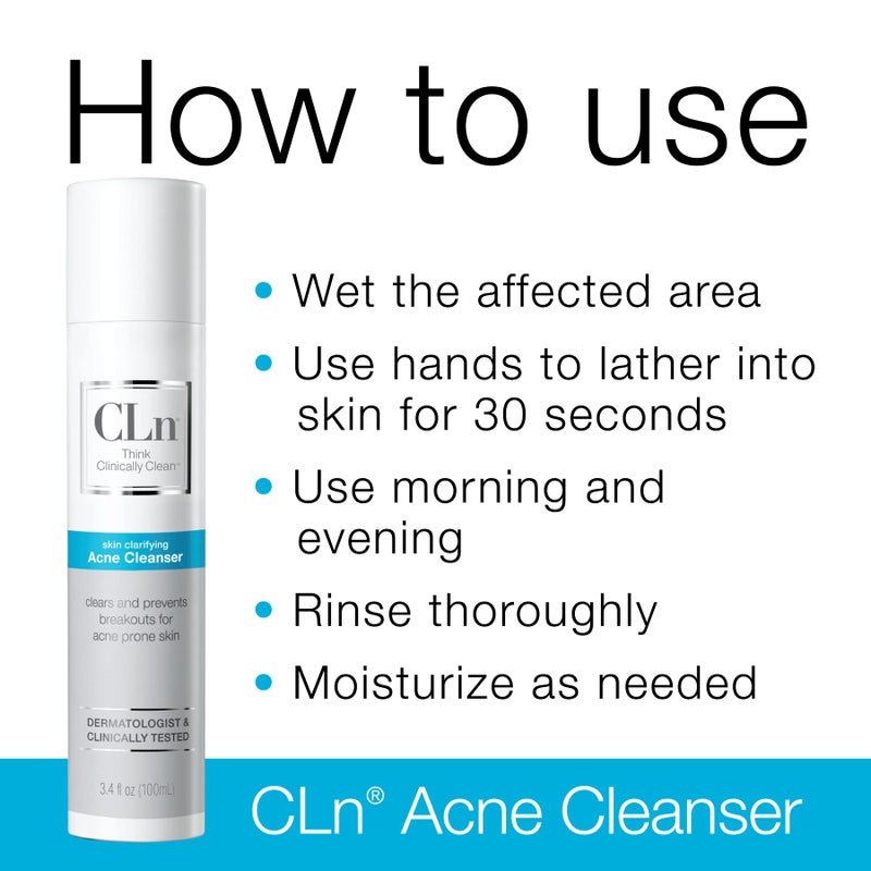 CLnÂ® Acne Cleanser-Facial Cleanser with 0.5% Salicylic Acid to Eliminate Blackheads & Breakouts, Oil-Free & Fragrance-Free, 3.4 fl. oz. - Image 2