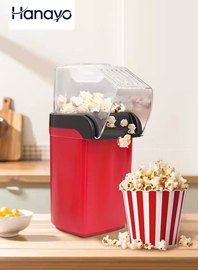Hanayo Popcorn Maker 1200W Electric Popcorn Machine Maker Popper with Measuring Spoon Oil-Free Healthy Snacking Compact And Lightweight One-button Quick Operation(Red) - Image 1