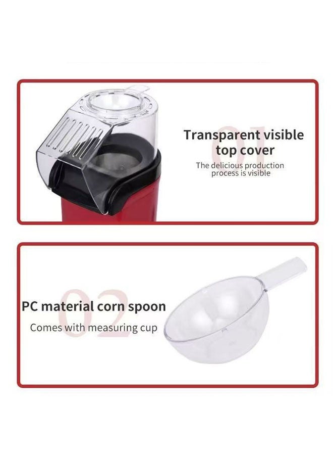 Hanayo Popcorn Maker 1200W Electric Popcorn Machine Maker Popper with Measuring Spoon Oil-Free Healthy Snacking Compact And Lightweight One-button Quick Operation(Red) - Image 5