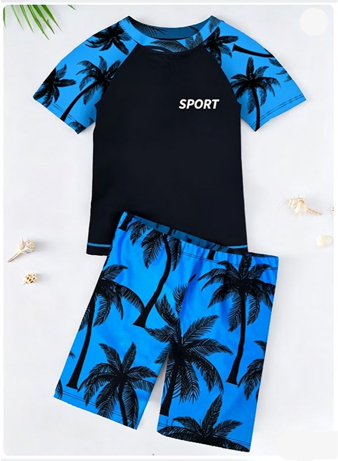 ZNARO 2 Piece Boys Swimsuit Swimming Trunks Set, Toddler Kids Training Quick Dry Swimwear, Short Sleeve Beachwear Split Bathing Suit for Summer - Image 3
