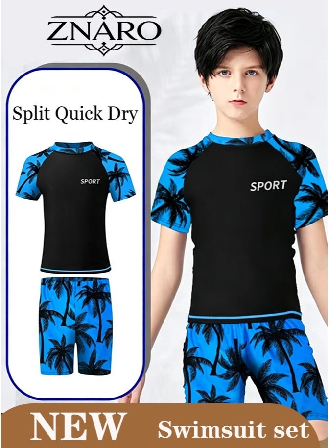 ZNARO 2 Piece Boys Swimsuit Swimming Trunks Set, Toddler Kids Training Quick Dry Swimwear, Short Sleeve Beachwear Split Bathing Suit for Summer - Image 1