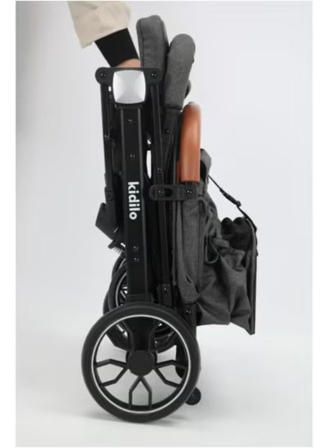 Kidilo K10G Baby Stroller, with a convertible design that folds comfortably with one hand, with five-point safety belts (Stroller weight 7.8 KG) - Image 4